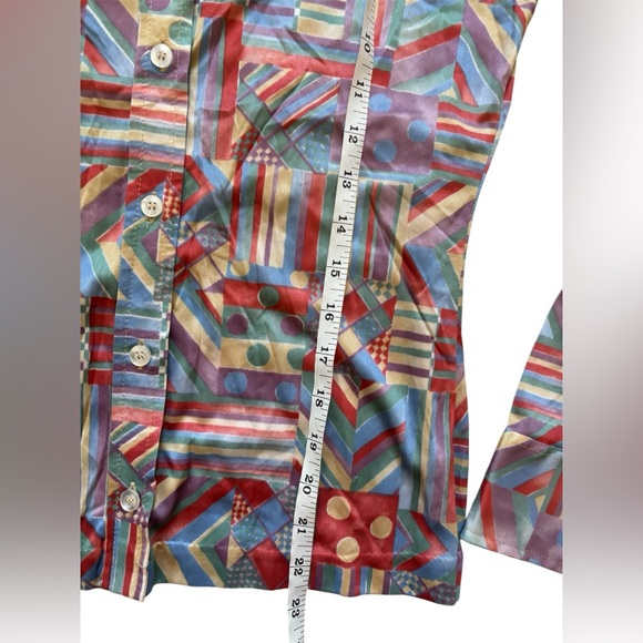 Vintage 70s Funky Colorful Retro Button Down Blouse Dagger Collar S - Picture 5 of 6